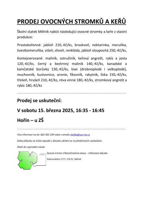 Prodej ovocných stromků a keřů