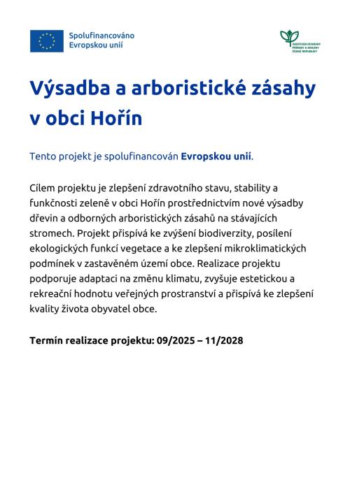 Výsadba a arboristické zásahy v obci Hořín