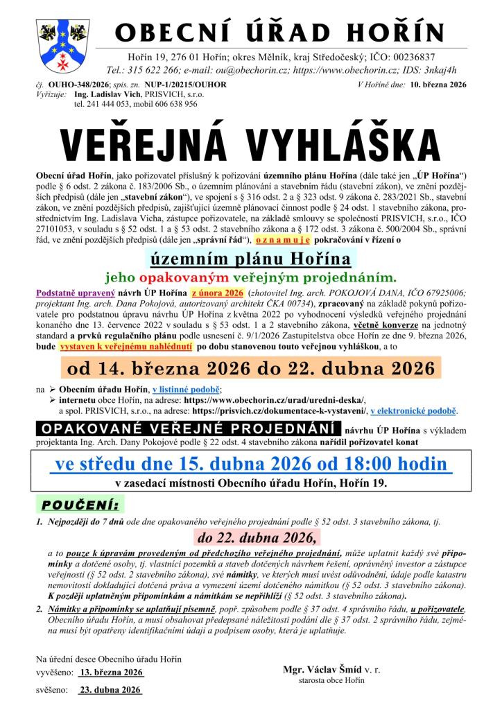 VEŘEJNÁ VYHLÁŠKA