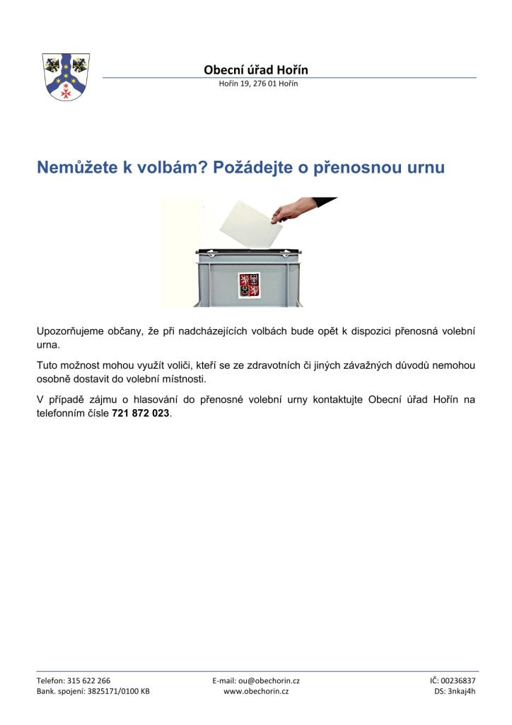 Informace pro voliče - VOLEBNÍ URNA 1